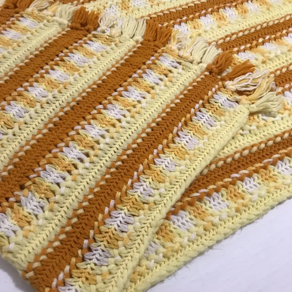 Vintage Handmade Afghan Crochet Sofa or Bed Throw Blanket Retro Yellow 91